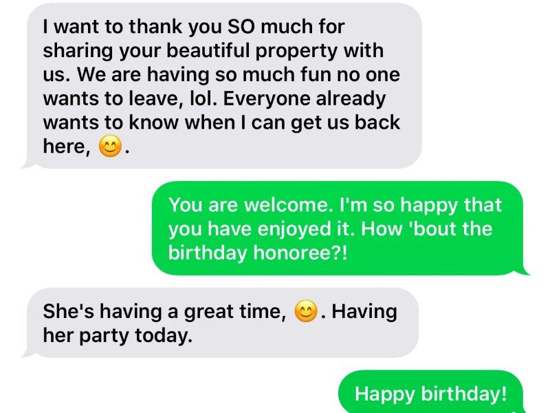 A birthday party message with two people talking to each other.